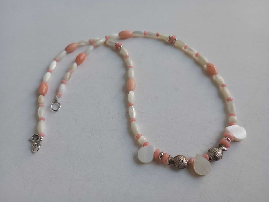 colier argint,coral si sidef natural.fin,delicat