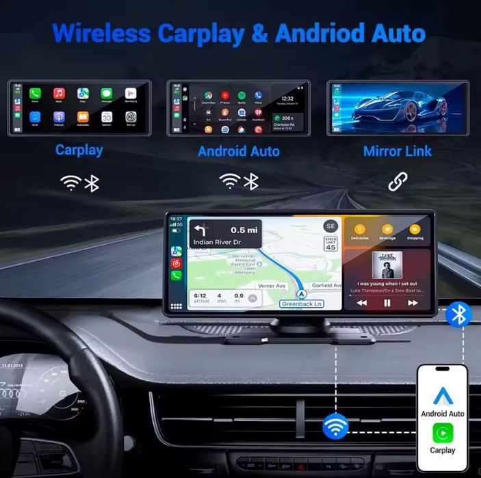 Navigație auto portabilă CarPlay și Android Auto, ecran 10.26”