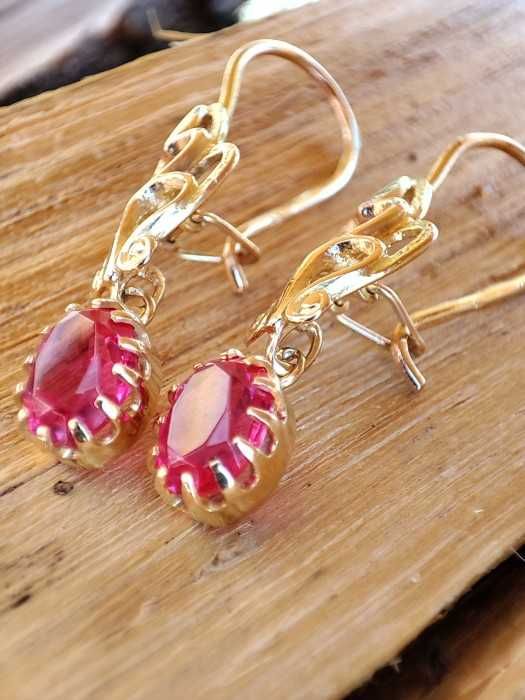 Cercei aur 14k rusia 583 rusesti cu rubelit retro