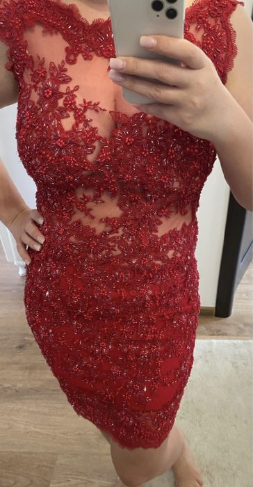 Rochie noua cocktail rosie superba Lucrata manual