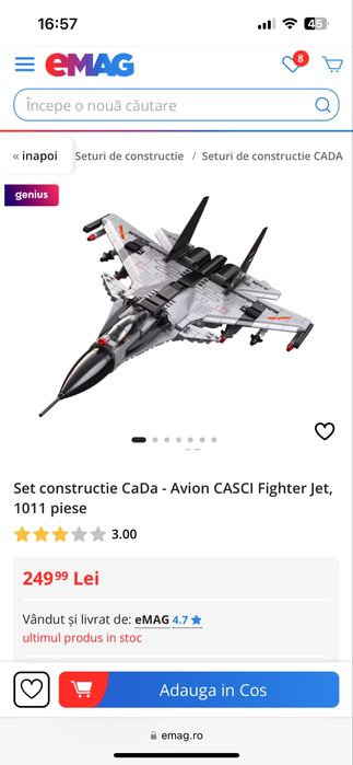 Set de construcție avion de vânătoare tip Lego CaDa Cascii fighter jet