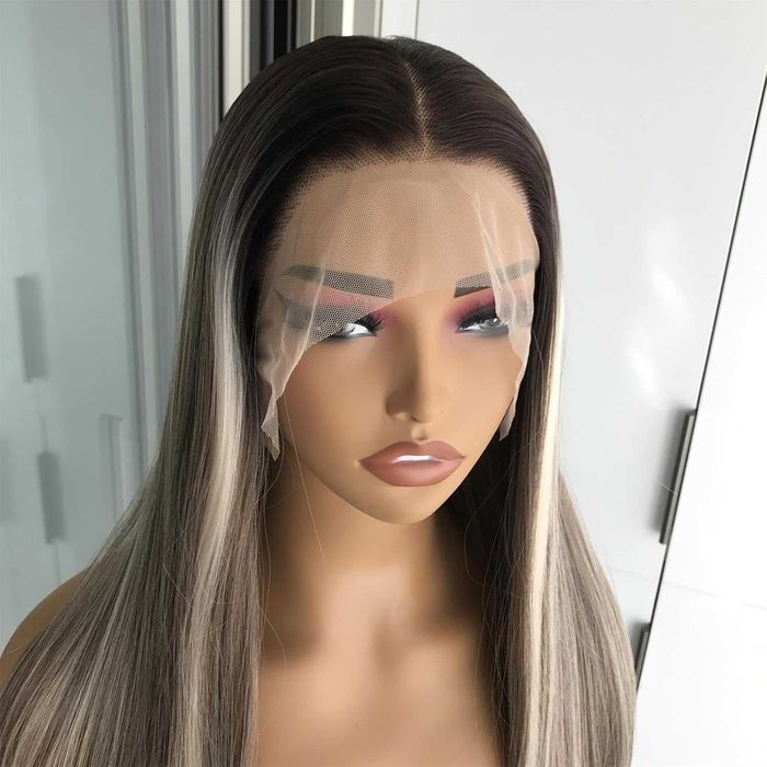 Лейс фронт перука 80 см русо-кафяв микс - синтетична 13х4 Lace Front