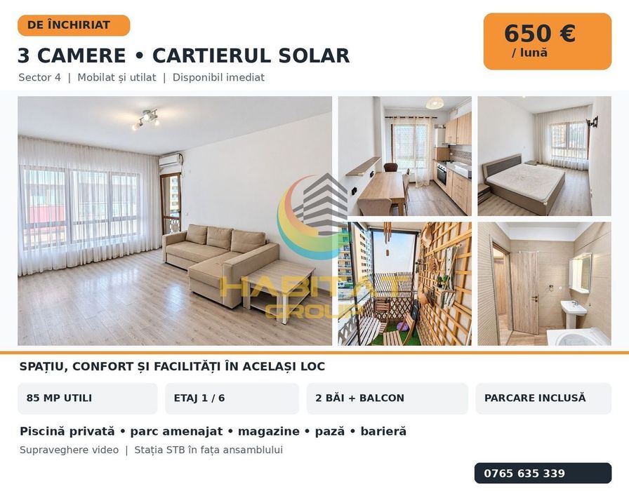 Închiriere 3 camere Cartierul Solar Parcare