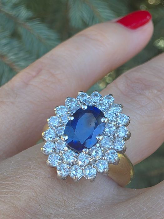 Inel Aur 18 kt Safir natural Sri Lanka si diamante naturale