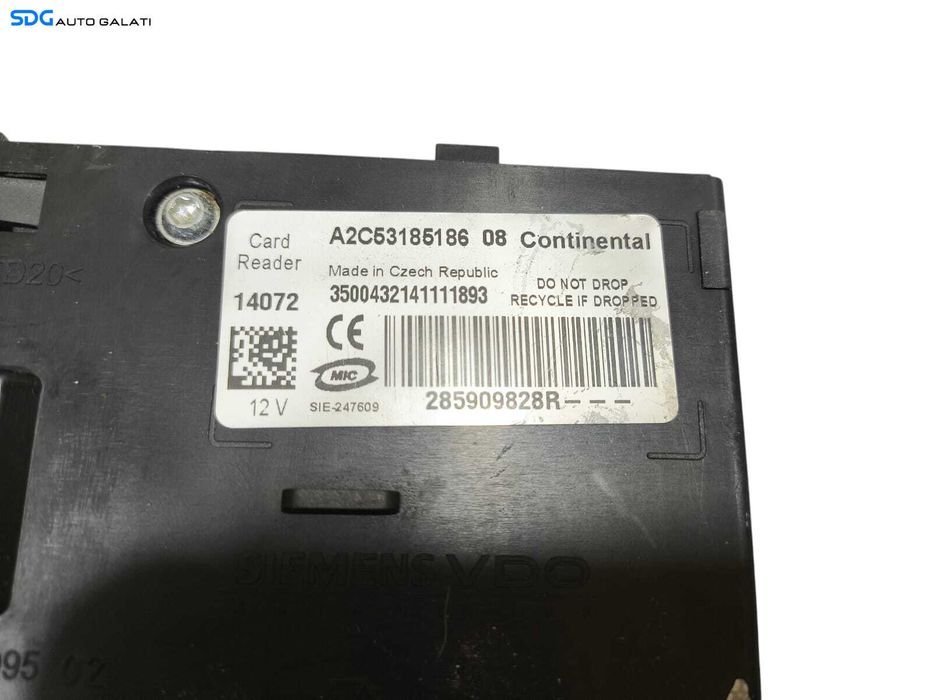 Contact Cititor Electric cu 2 Chei Cheie Cartele cu CIP Renault Megane 3 2008 - 2015 Cod 285909828R A2C53185186 [LC2075]