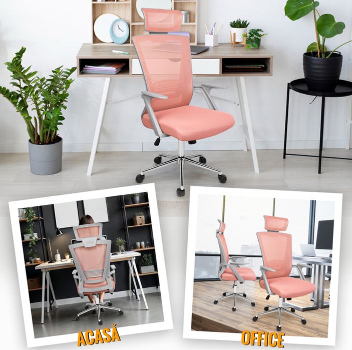 Scaun de Birou, Dr.Home Pixy XL, Cadru Otel, Mesh – Roz