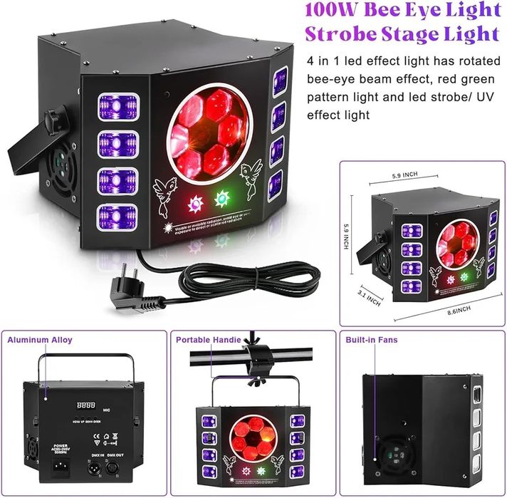 Lumini disco 4 in 1 cu flash UV - lumini de scena/nunta/party