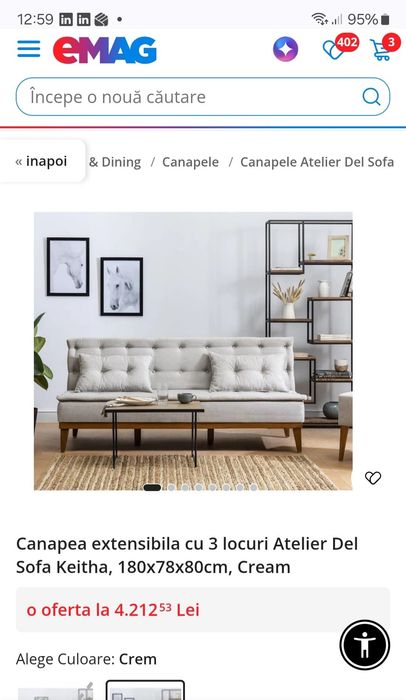 Canapea extensibila din in și lemn