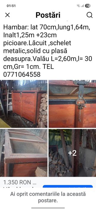 Vând hambar de grâne  și un valău mare