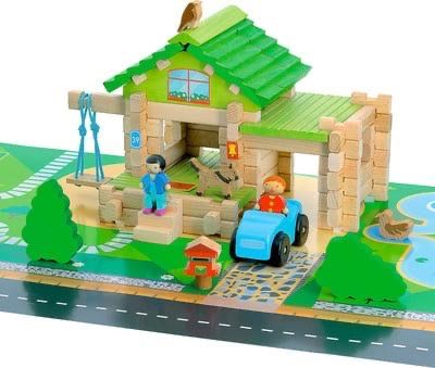 Joc din lemn 80 piese, casuta