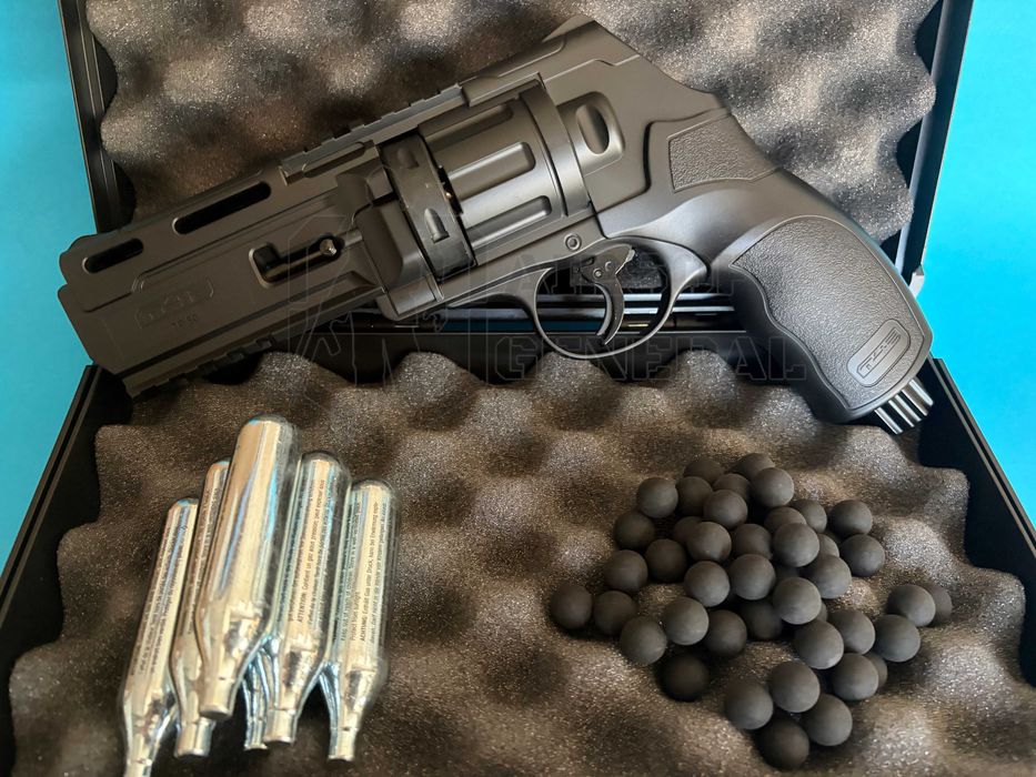 Pistol paintball puternic 11j set cu bile cauciuc, cutie transport si capsule co2 cadou Airsoftgeneral NOU