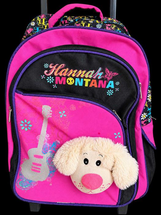 Оригинална Ученическа раница Disney - Hannah Montana с колелца, телескопична дръжка и кученце