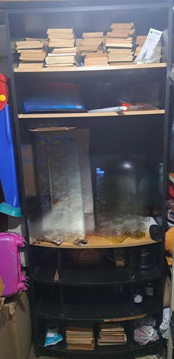 Dulap dormitor cu polita TV, 6 rafturi, 2 m/80 cm/55 cm,negru cu cires