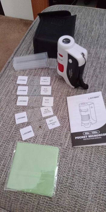 LAKWAR 60x-120x мини джобен микроскоп за деца с 5 предметни стъкла