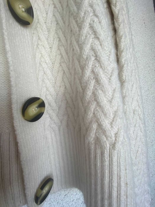 Cardigan alb ecru, cu model, gros, de iarna, S, nou, Reserved