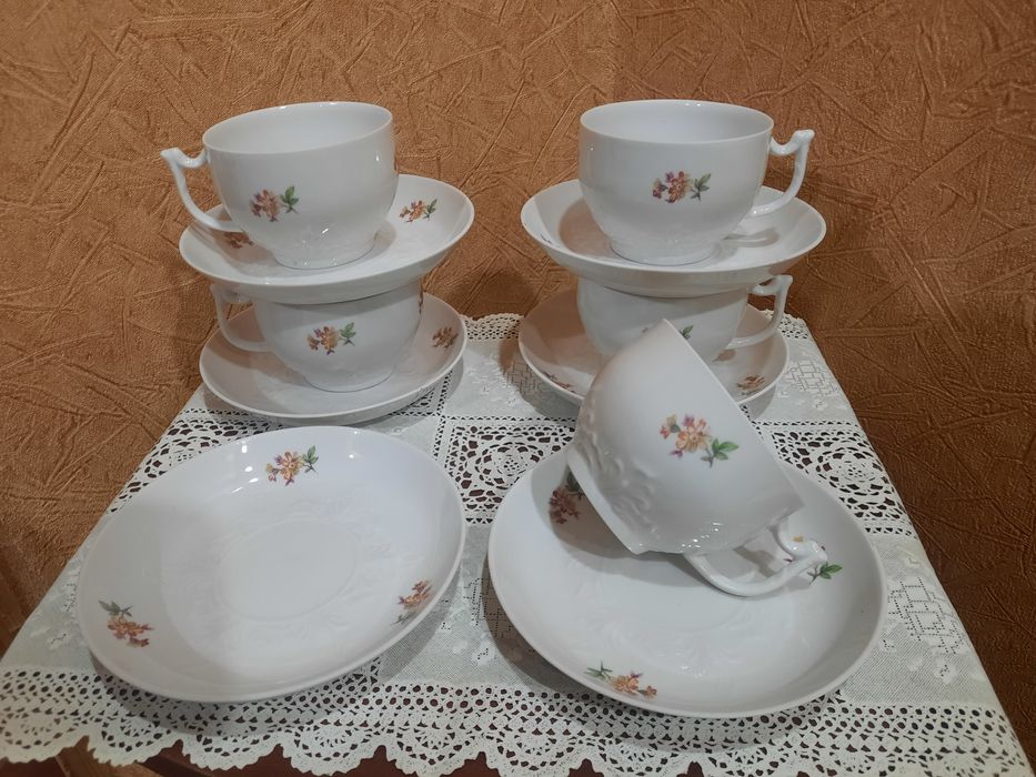 Чайные пары "Вербилки", белоснежный, легкий, тонкий, рельефный фарфор,
