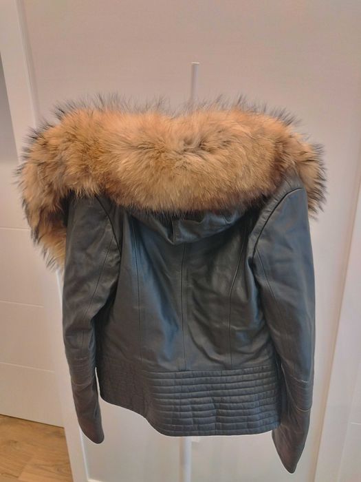 Дамско яке естствен пух и кожа