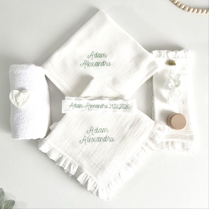 Trusou personalizat pentru botez fin muselina