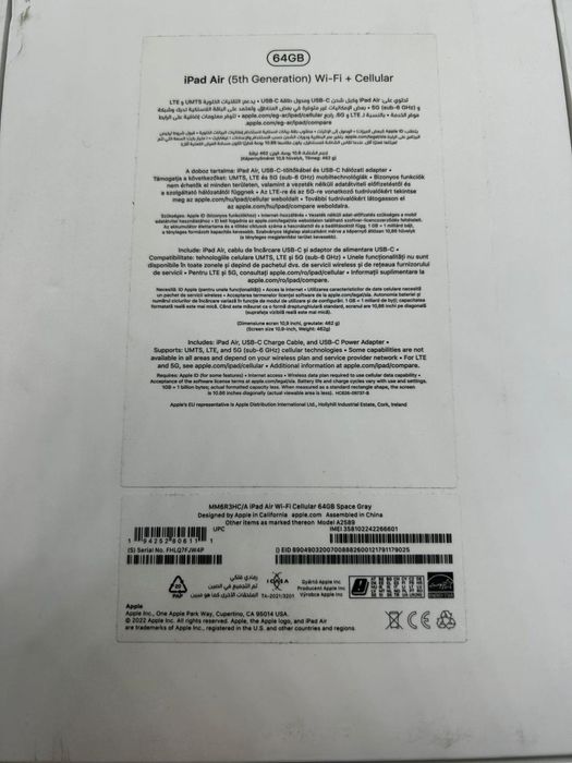 Apple iPad Air 5 (2022), 10.9", 64GB, Cellular, Space Grey -D-