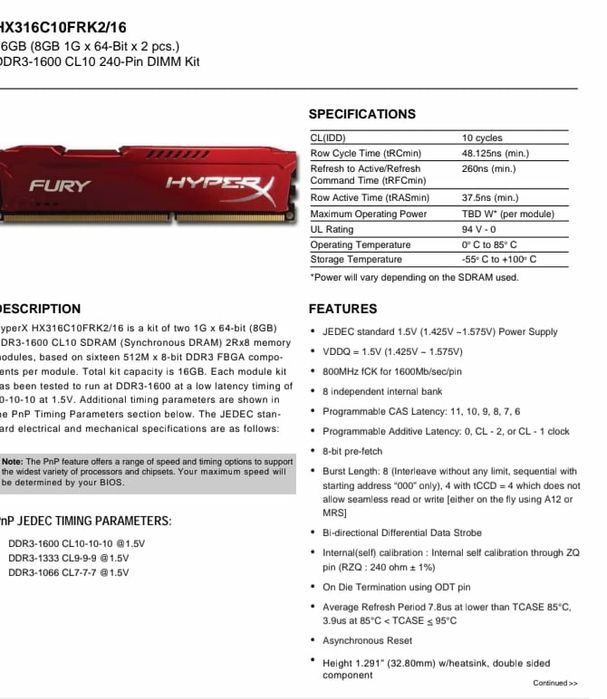 16gb(8x2) ddr3 2400 savage  Kingston sau  fury