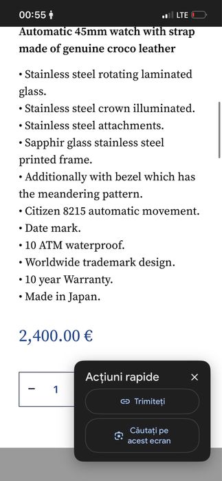 Vand ceas automatic  nou