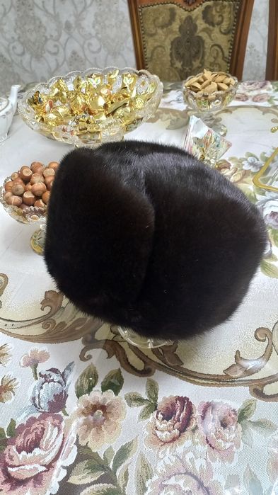 Мужская норковая шапка XL • натуральная, тёмно-коричневая