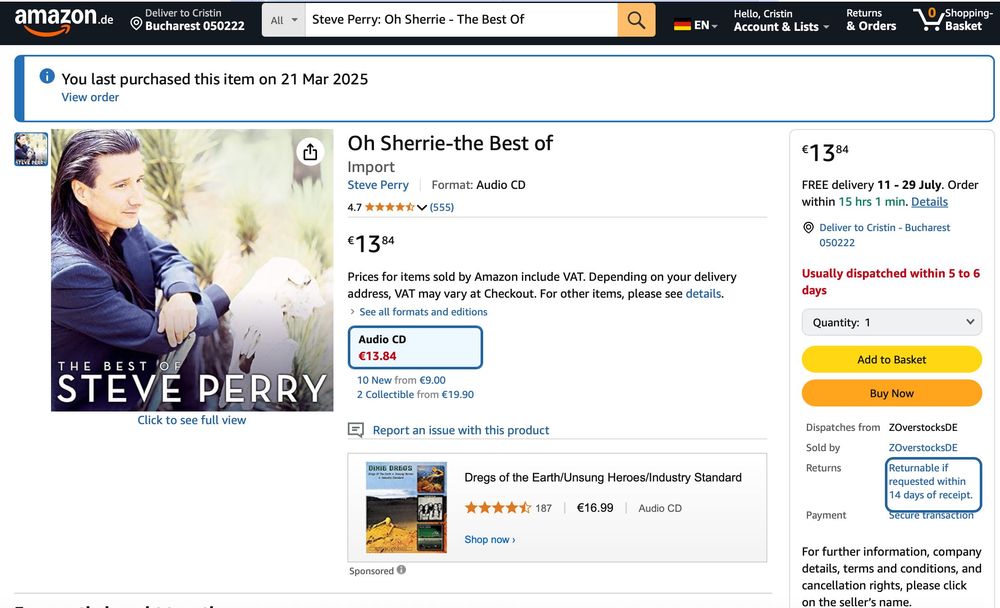 CD Steve Perry (ex. Journey): Oh Sherrie - The Best Of, sigilat