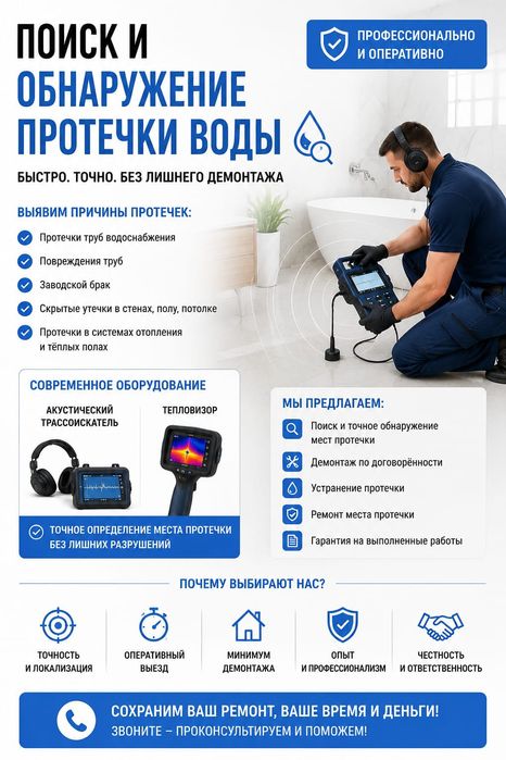 Поиск и обнаружение протечки воды.