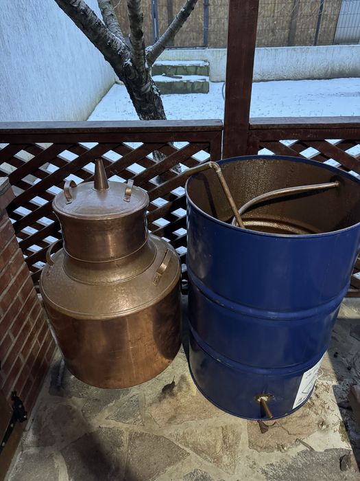 Cazan pentru rachiu / țuică din cupru + butoi inox – nou, nefolosit