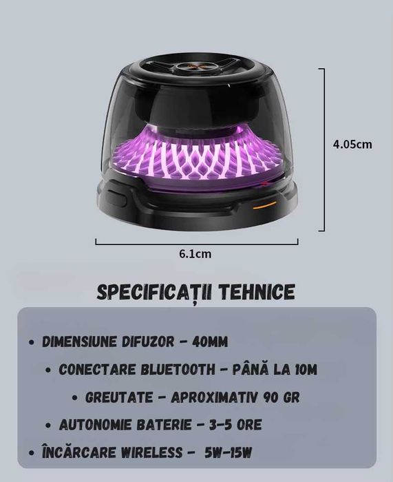 Boxa portabila, incarcator wireless 15W, RGB