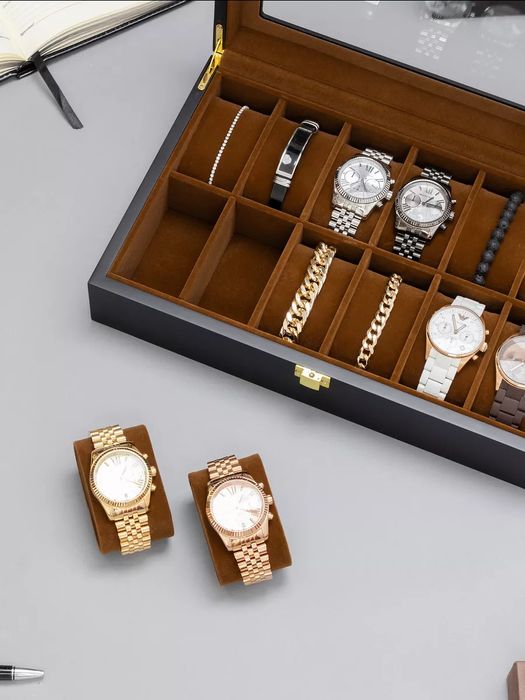 Шкатулка для часов и украшений деревянная с замком черный, хаки