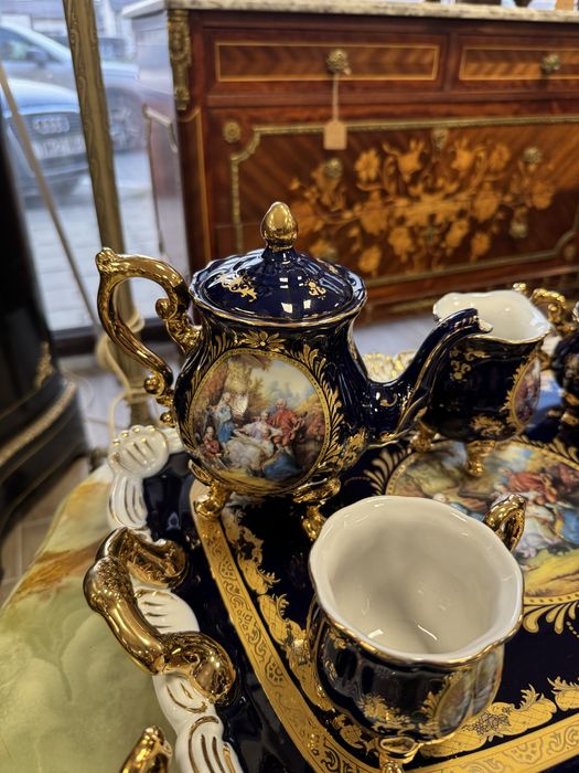 Set cafea/ceai - portelan albastru cobalt