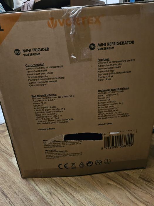 Mini Frigider Vortex, 47L, Negru