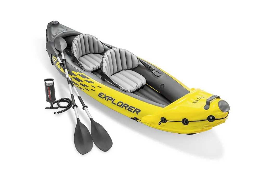 Нов двуместен каяк Intex Explorer K2 с помпа 2 ауминиеви гребла и сак надуваема лодка