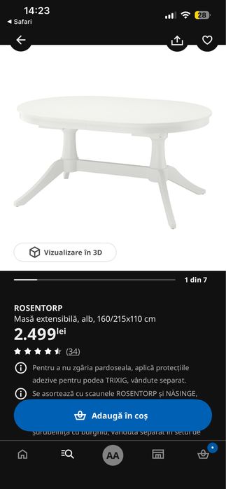 Masa alba cadru lemn Kika extensibilă,, 160/215x110 cm