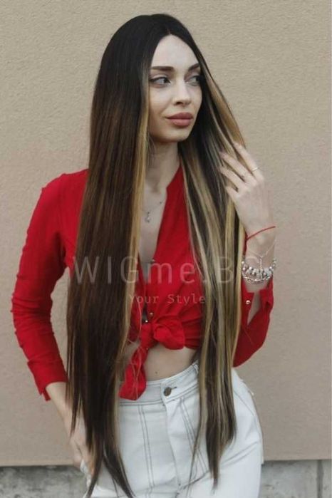 Дълга тъмнокафява лейс фронт перука Мелита