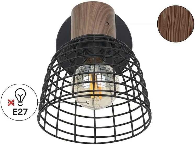 Индустриален Спот Maryland E14 Черен Метал и Дърво Акaция