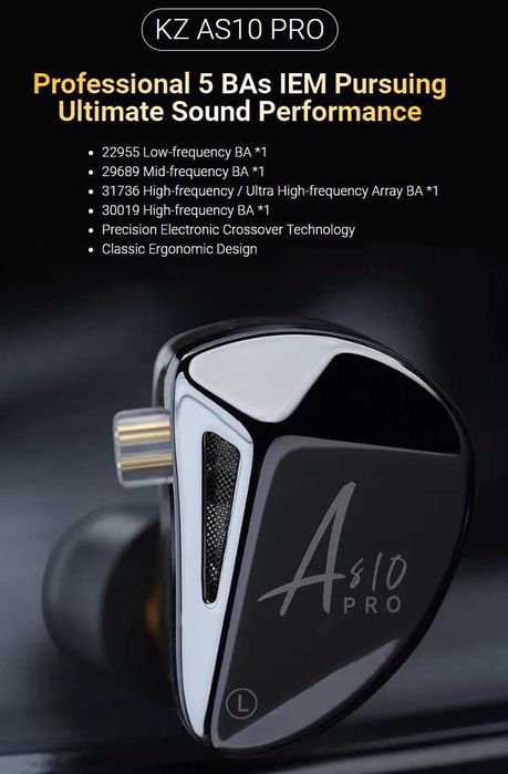 Новые запечатанные проводные наушники KZ AS10 Pro Hi-Fi 10BA