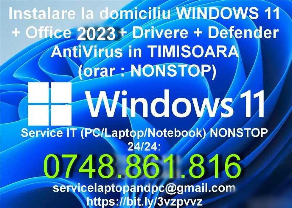 Reparatii PC & LAPTOP + Instalare WINDOWS 11 la domiciliul tau NONSTOP