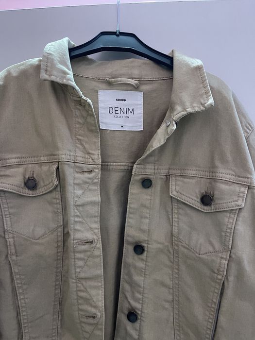 geaca denim bej crop