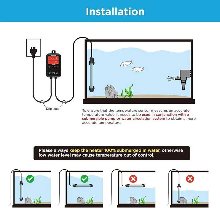 НОВ титаниев нагревател за аквариум Weipro 300wt от 250 до 350 литра