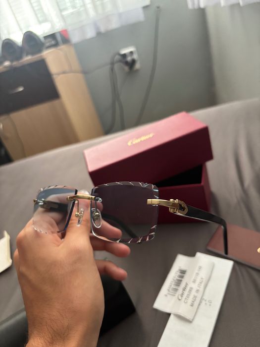 Cartier Black Acetate Glasses, Gold Decor & Blue Lens