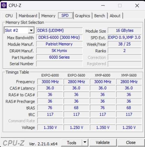 RAM: Patriot Viper DDR5 16GB 6000MHz CL36