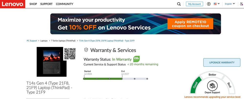 Lenovo ThinkPad T14s Gen 4 (AMD) Ryzen Гаранция