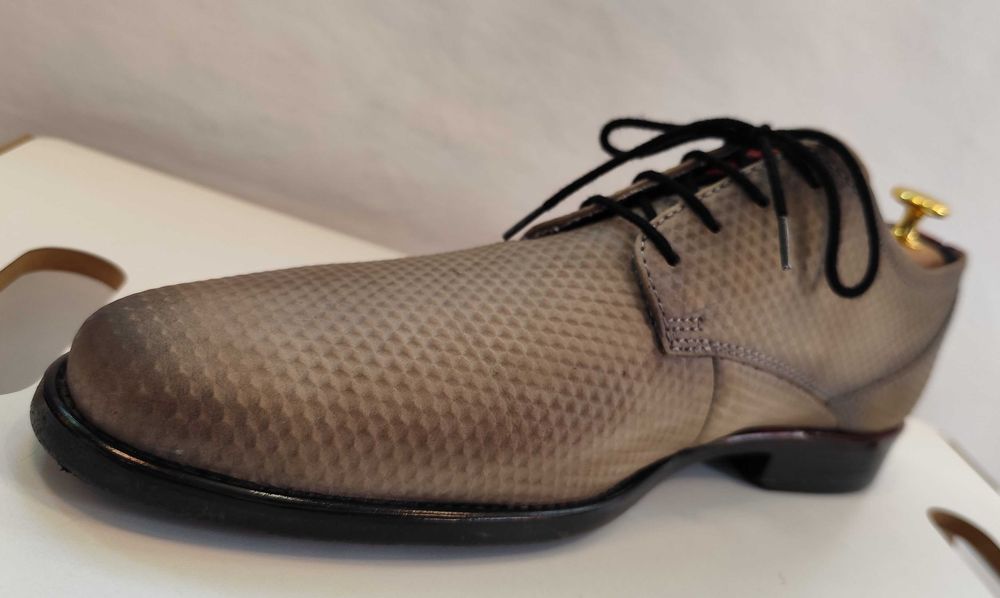 Pantofi derby 43 premium Bugatti piele naturala embosata camel