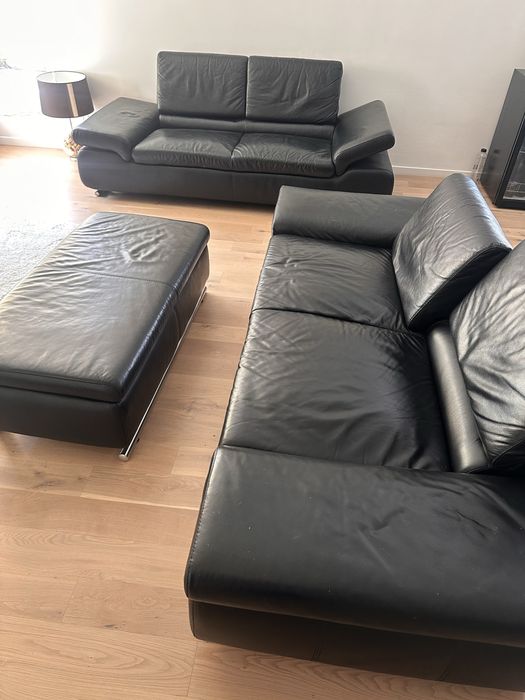 Set canapele piele + suport picioare cu cutie de depozitare