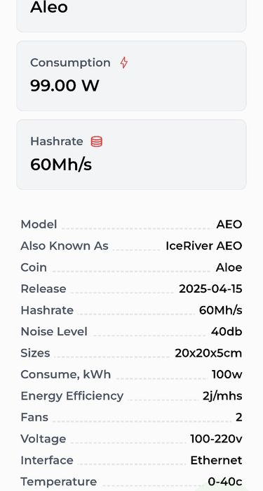 майнер (копачка) Iceriver Aleo AE0 miner for Aleo mining