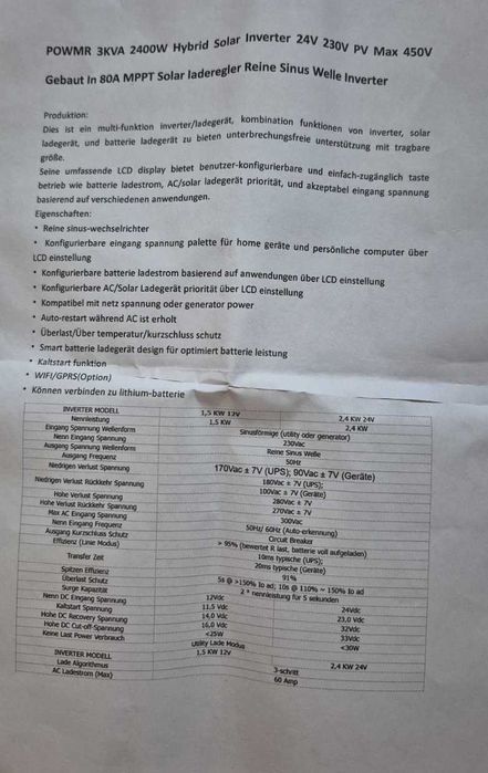 Соларен инвертор PowMr MPPT, 3000W,  12/24V