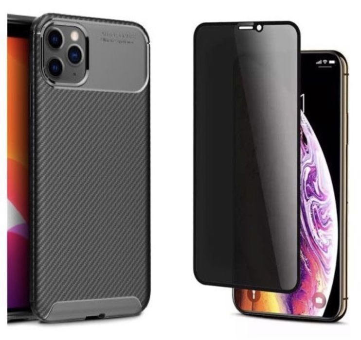 Iphone 12 13 14 PRO MAX Husa Silicon + Folie Sticla Privacy 7D Glass