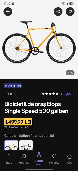 Bicicletă de oraș Elops Single Speed 500 albastru - Decathlon